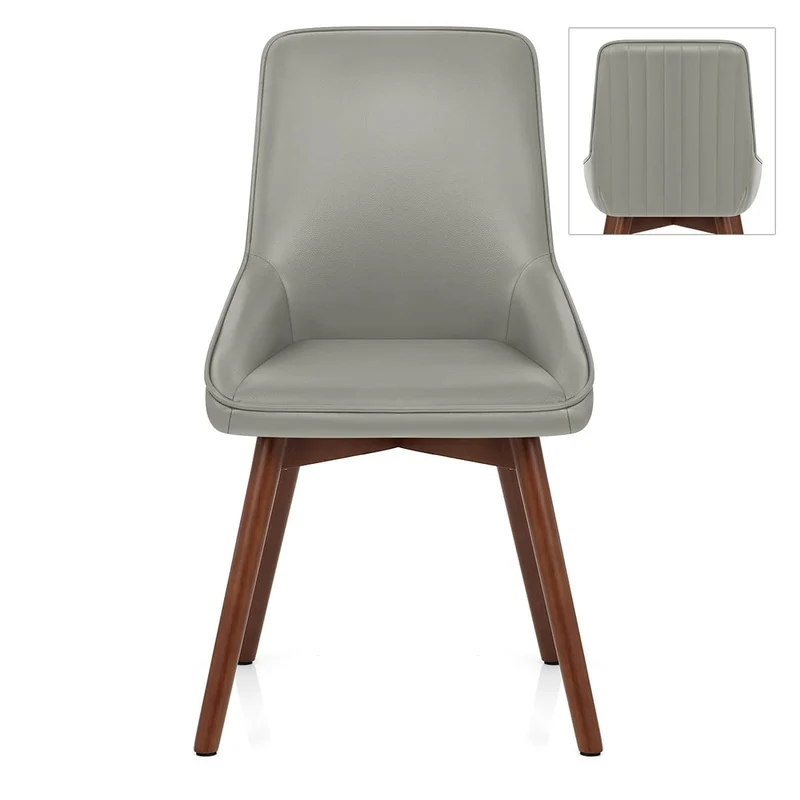 Chaise Cuir Veritable Bois - Vito Gris