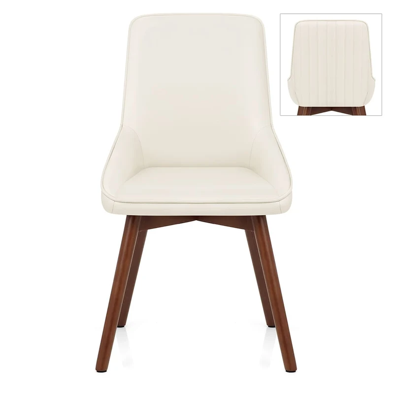 Chaise Cuir Veritable Bois - Vito Crème