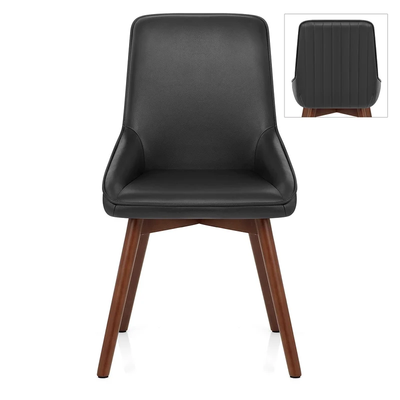 Chaise Cuir Veritable Bois - Vito Noir