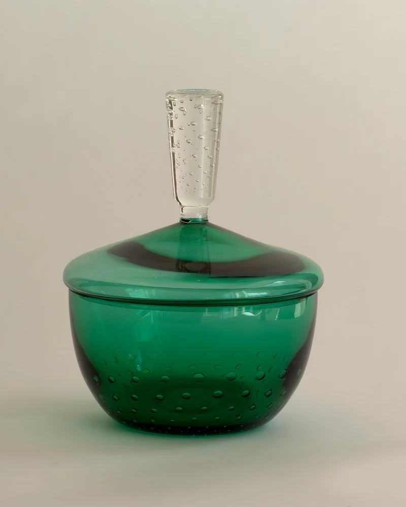 Vintage Large Green/clear Murano Bubble Bonbonniere
