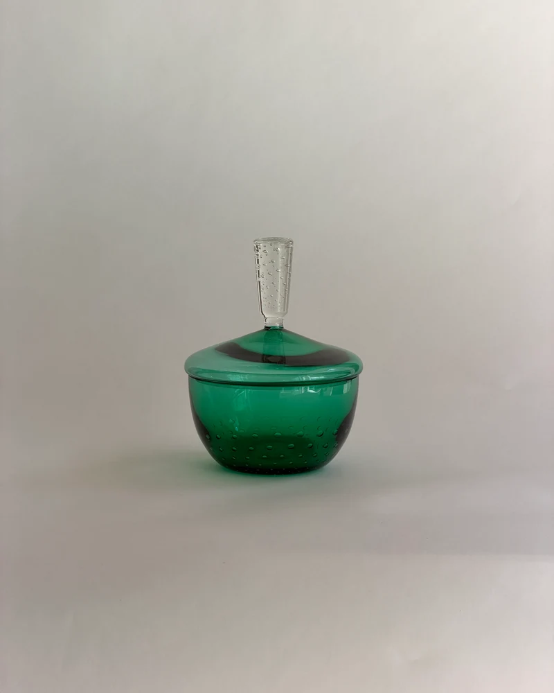 Vintage Large Green/clear Murano Bubble Bonbonniere