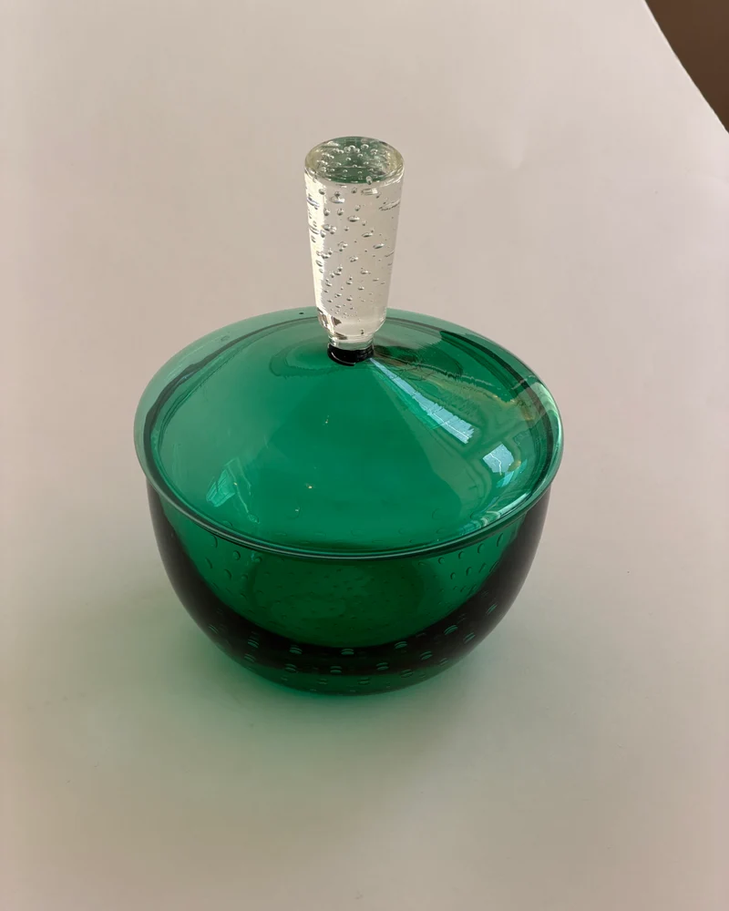Vintage Large Green/clear Murano Bubble Bonbonniere