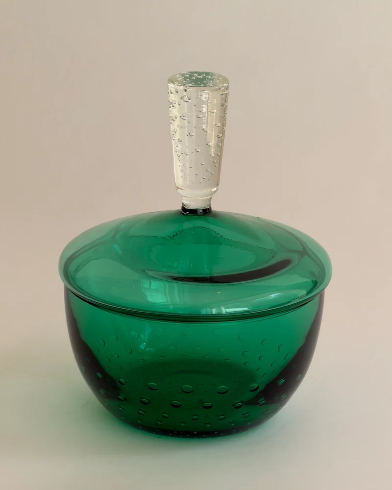 Vintage Large Green/clear Murano Bubble Bonbonniere
