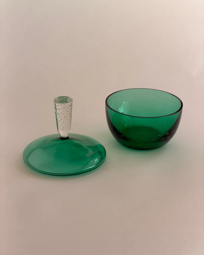 Vintage Large Green/clear Murano Bubble Bonbonniere