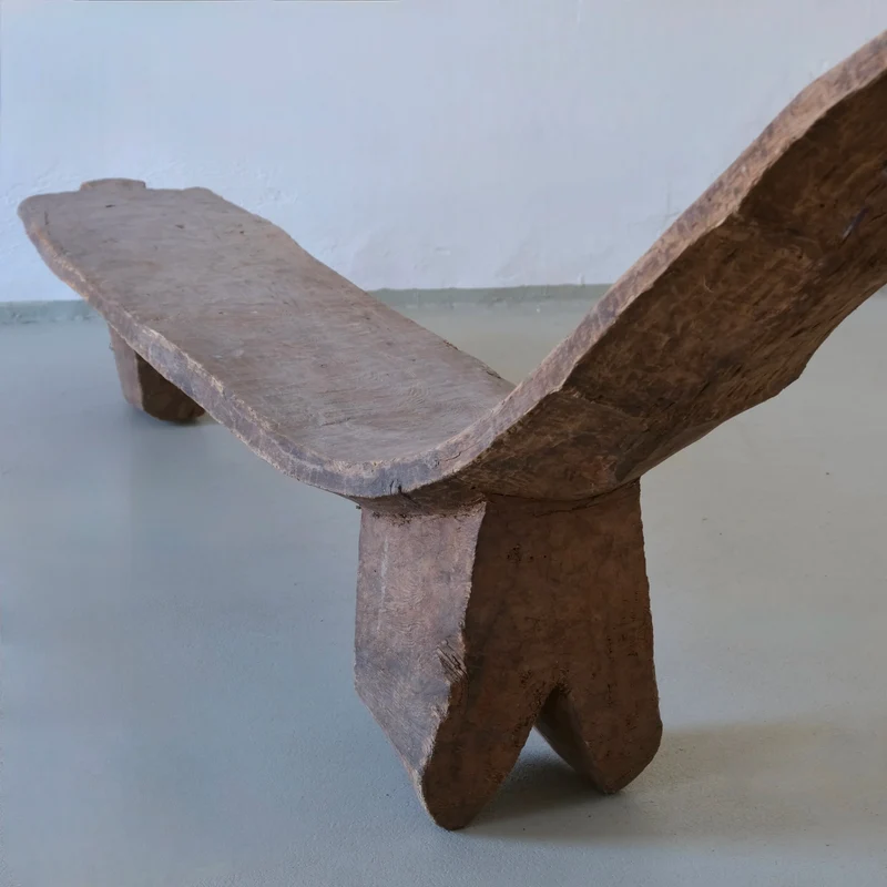 Primitive African Carved Wood Low Sculptural Bench