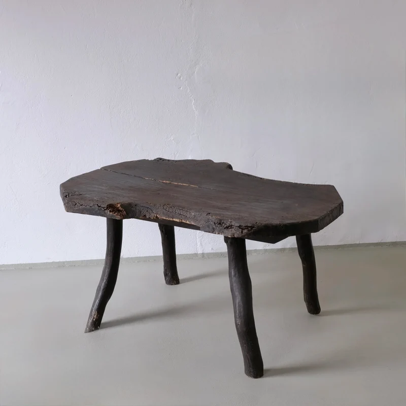 Wabi-Sabi Rustic Dark Wood Side Table | Belgium | Vintage