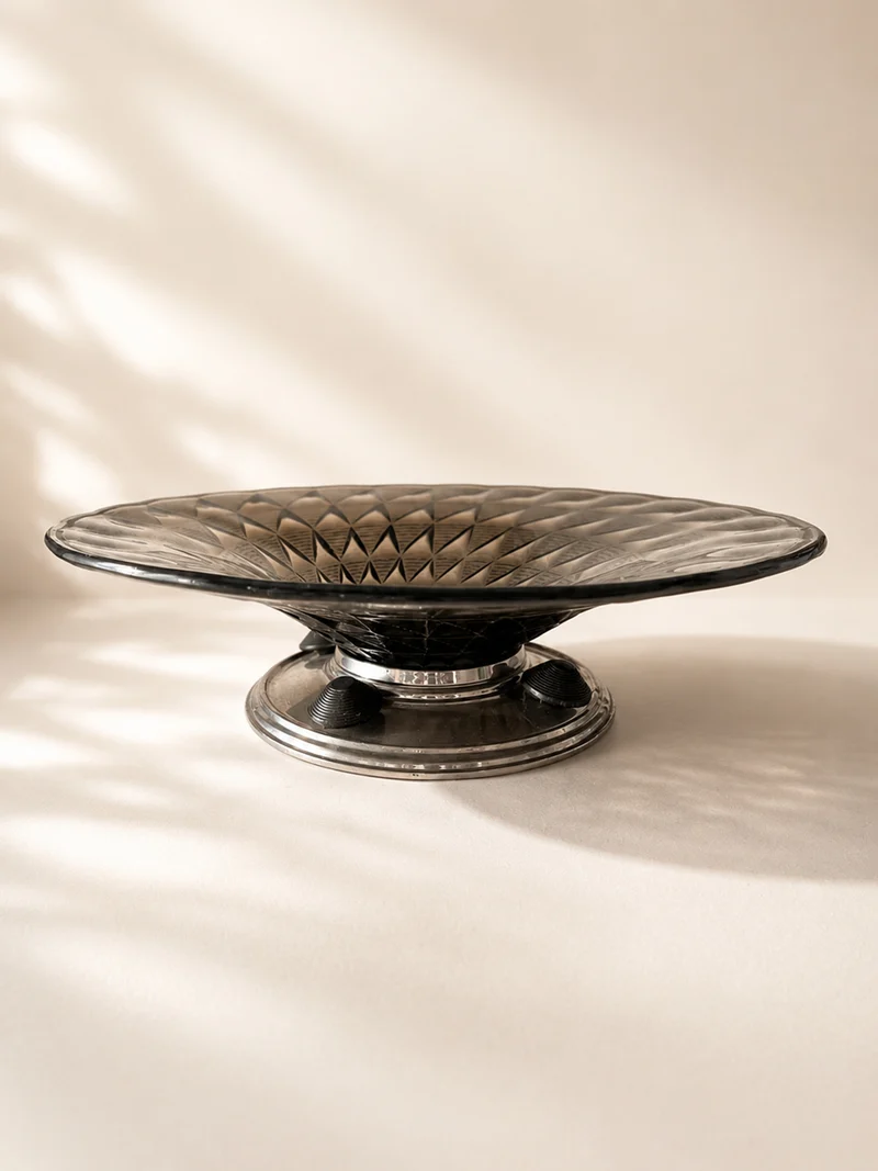 Art Deco Smoked Glass & Chrome Centerpiece Bowl - circa 1930