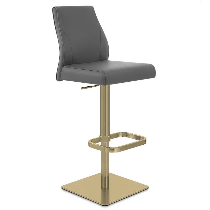 Tabouret de Bar Doré Cuir Véritable - Martello Gris