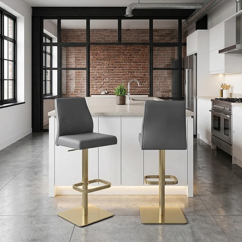 Tabouret de Bar Doré Cuir Véritable - Martello Gris