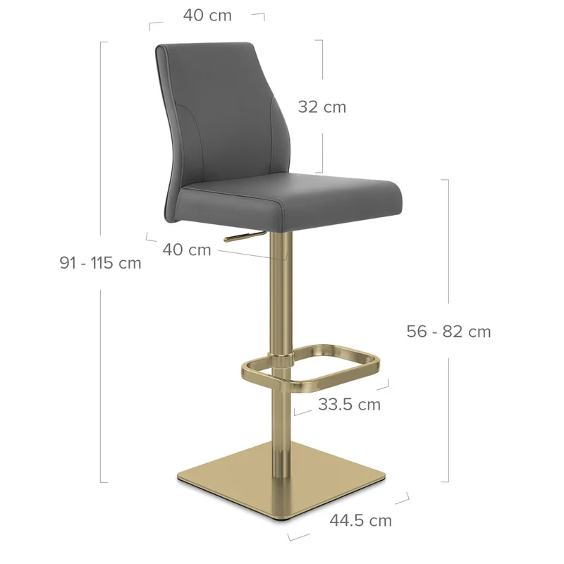 Tabouret de Bar Doré Cuir Véritable - Martello Gris