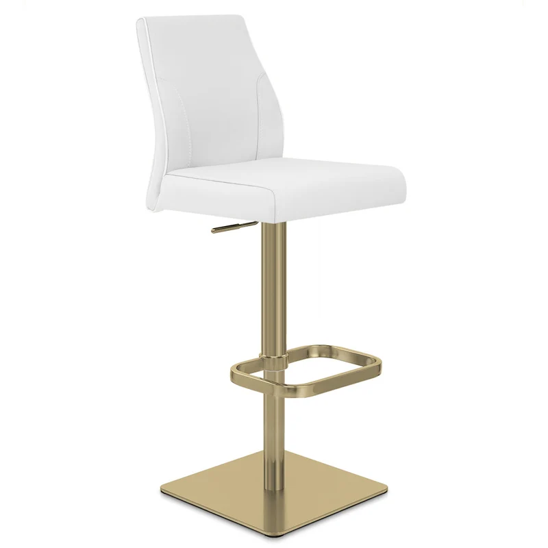 Tabouret de Bar Doré Cuir Véritable - Martello Blanc