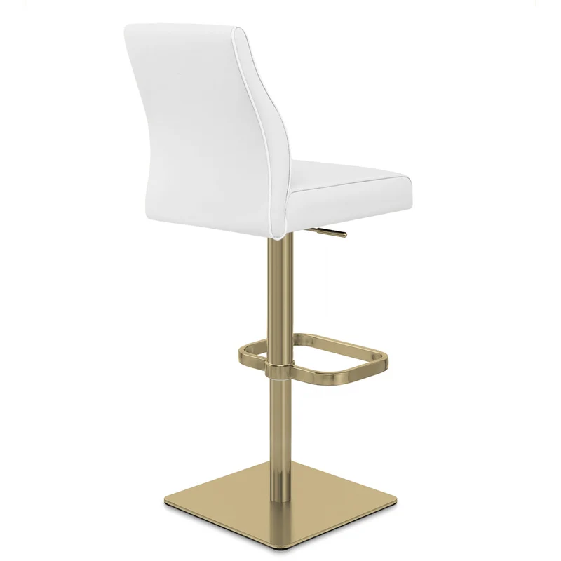 Tabouret de Bar Doré Cuir Véritable - Martello Blanc