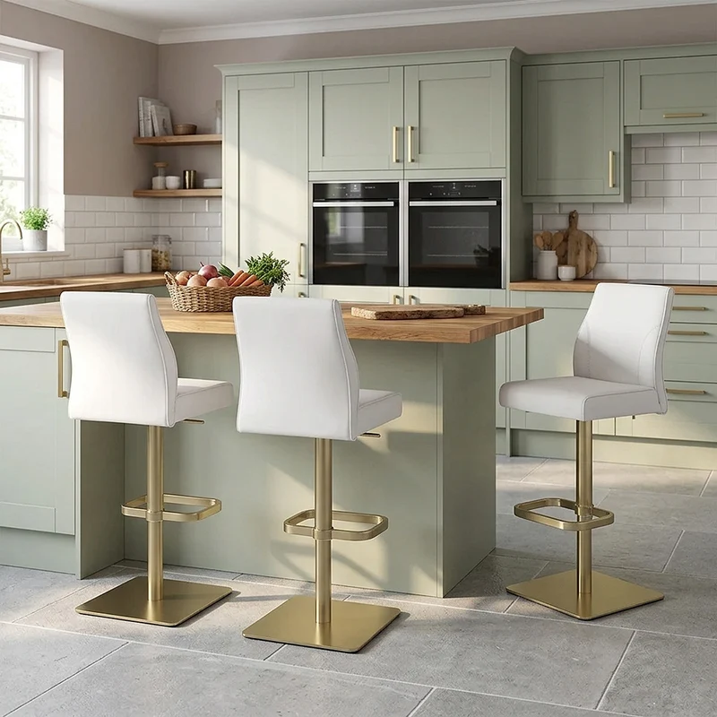 Tabouret de Bar Doré Cuir Véritable - Martello Blanc