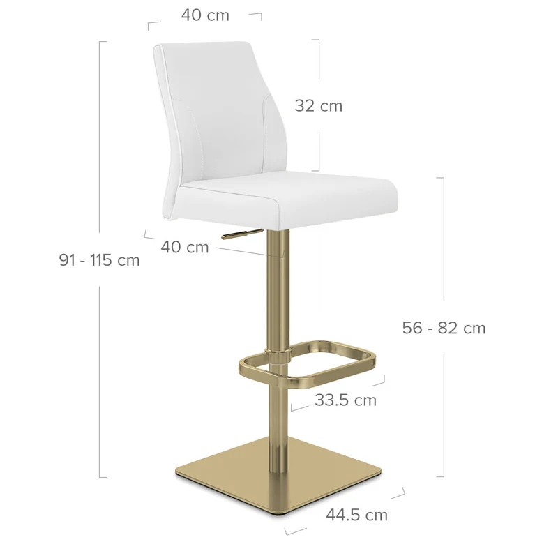 Tabouret de Bar Doré Cuir Véritable - Martello Blanc