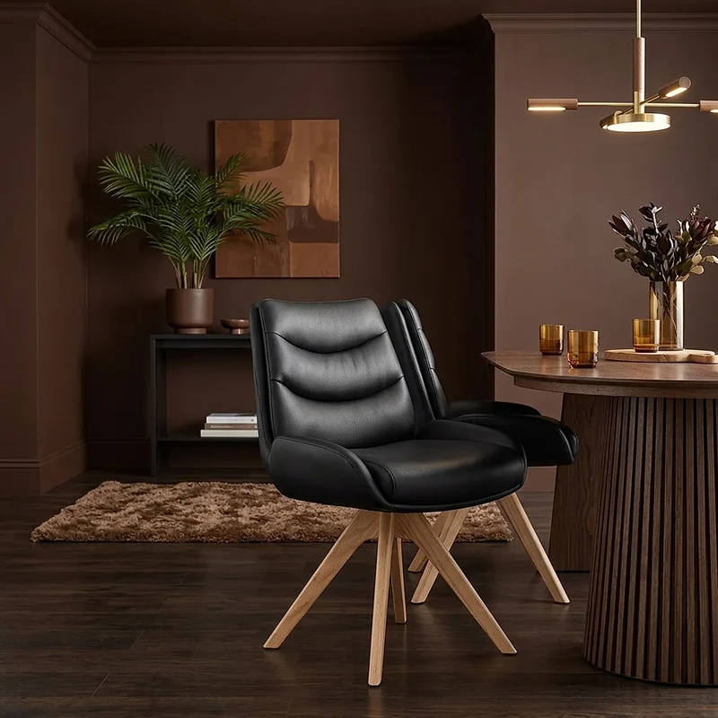 Chaise Bois Cuir Véritable - Madrid Noir