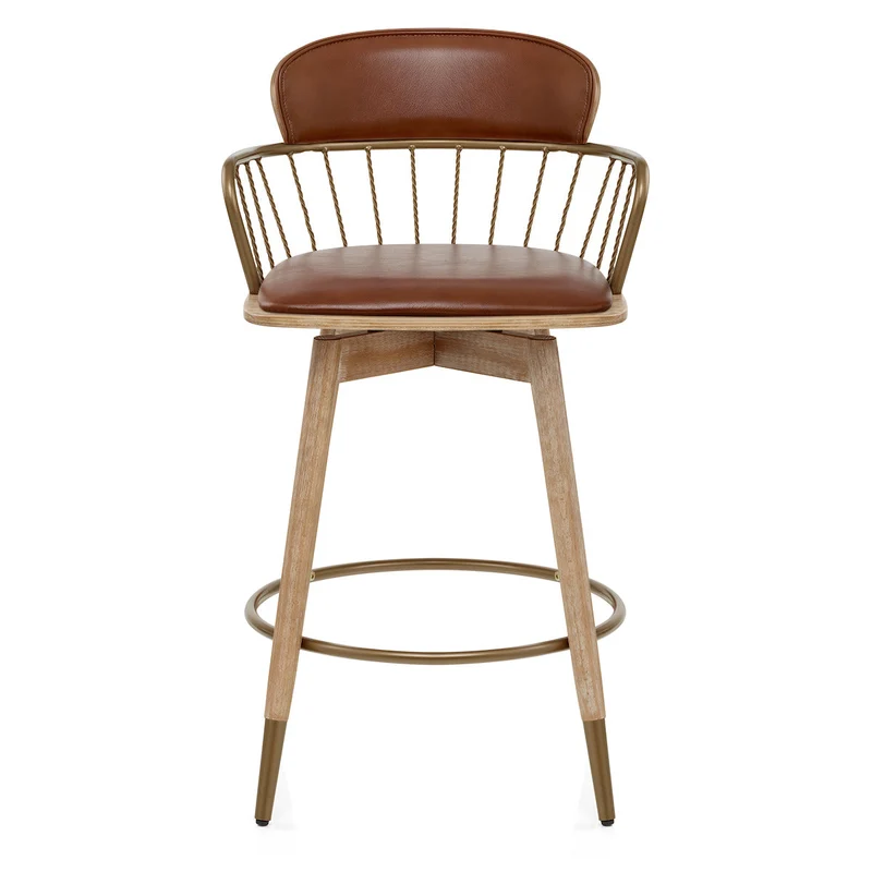 Tabouret de Bar Bois Cuir Véritable - Opera Marron