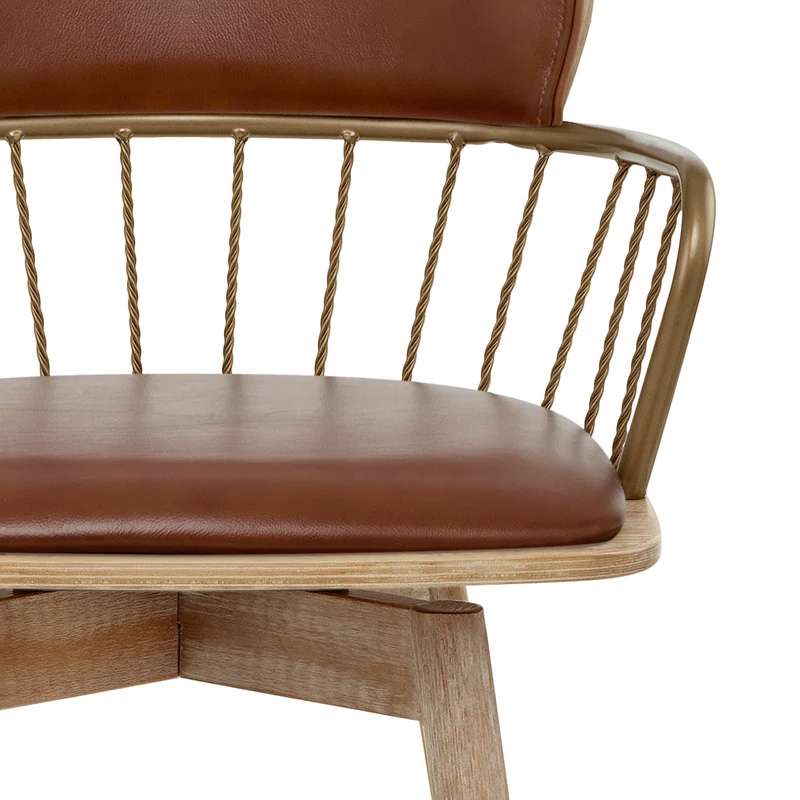 Tabouret de Bar Bois Cuir Véritable - Opera Marron