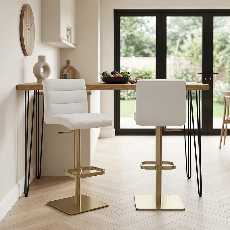 Tabouret de Bar Doré Faux Cuir - Lush Blanc