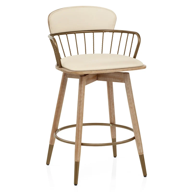 Tabouret de Bar Bois Cuir Véritable - Opera Crème