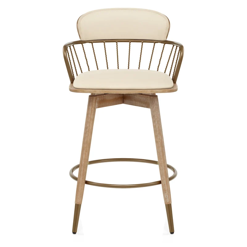 Tabouret de Bar Bois Cuir Véritable - Opera Crème