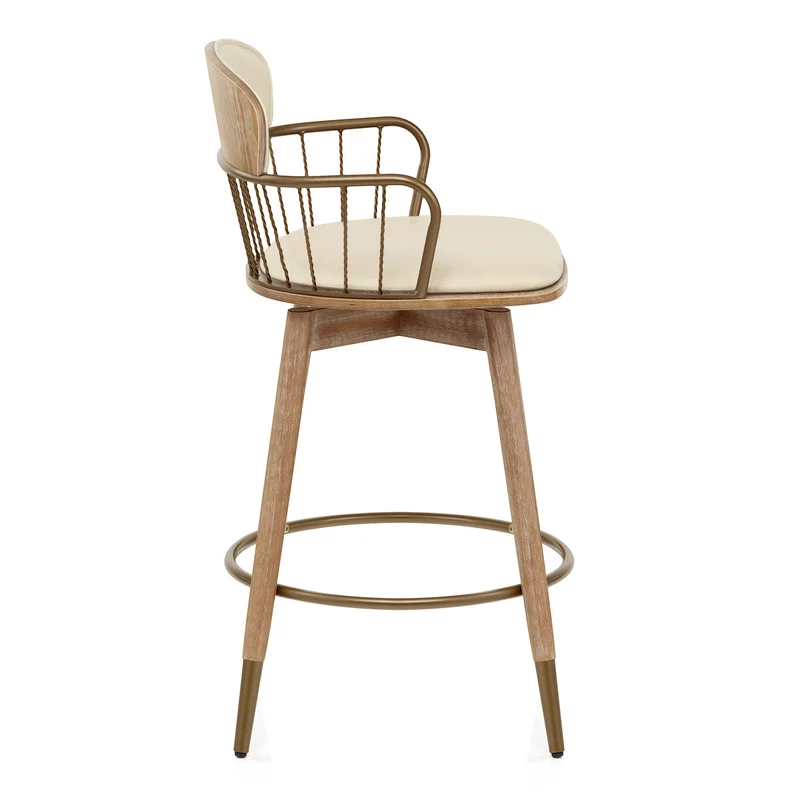 Tabouret de Bar Bois Cuir Véritable - Opera Crème