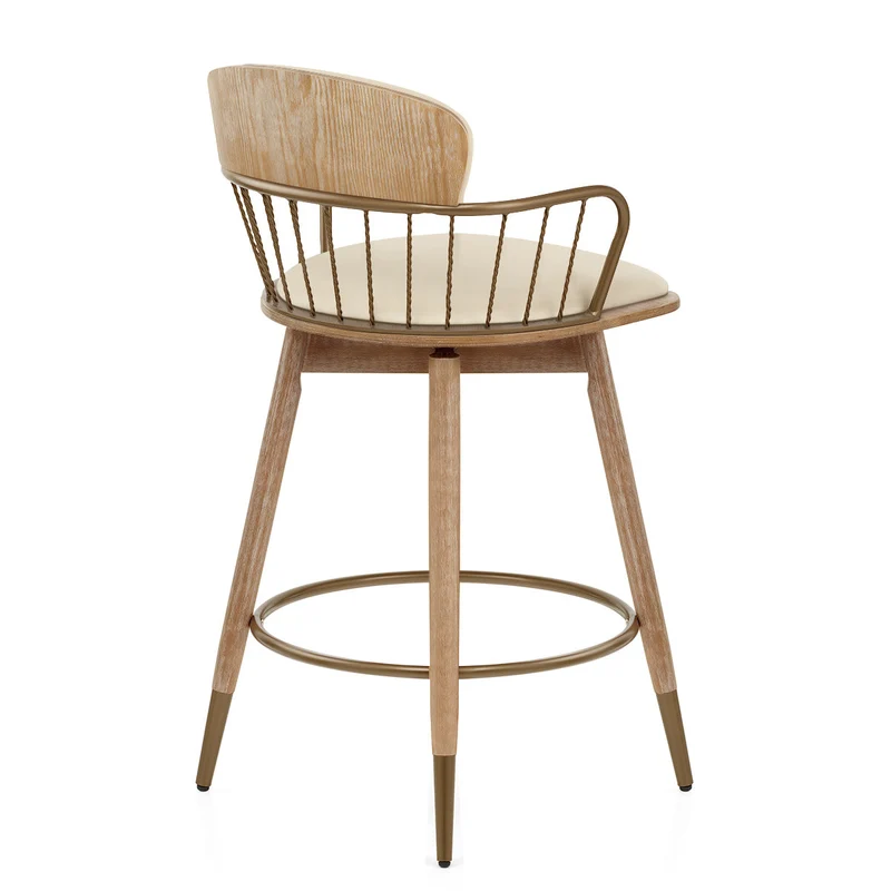 Tabouret de Bar Bois Cuir Véritable - Opera Crème