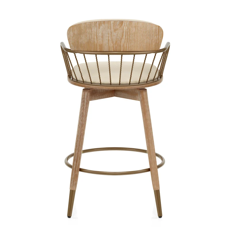 Tabouret de Bar Bois Cuir Véritable - Opera Crème
