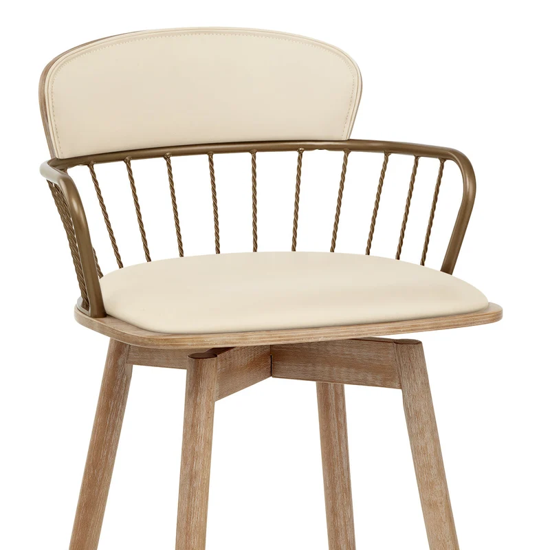 Tabouret de Bar Bois Cuir Véritable - Opera Crème