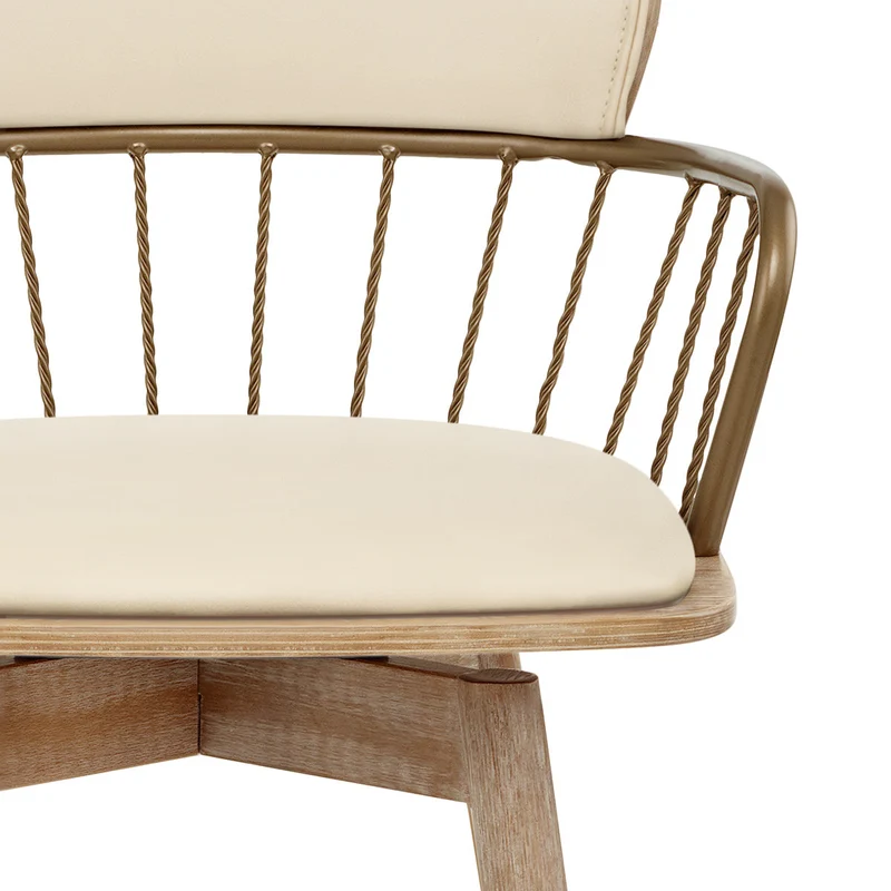 Tabouret de Bar Bois Cuir Véritable - Opera Crème