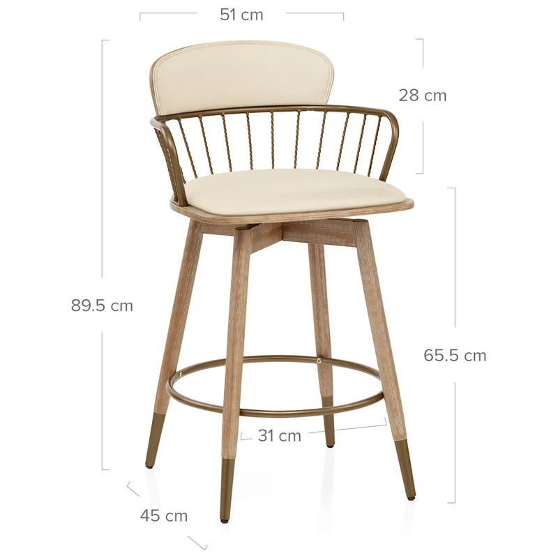 Tabouret de Bar Bois Cuir Véritable - Opera Crème