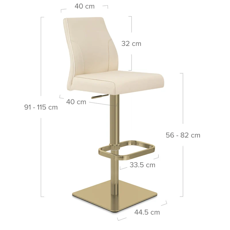 Tabouret de Bar Doré Cuir Véritable - Martello Crème