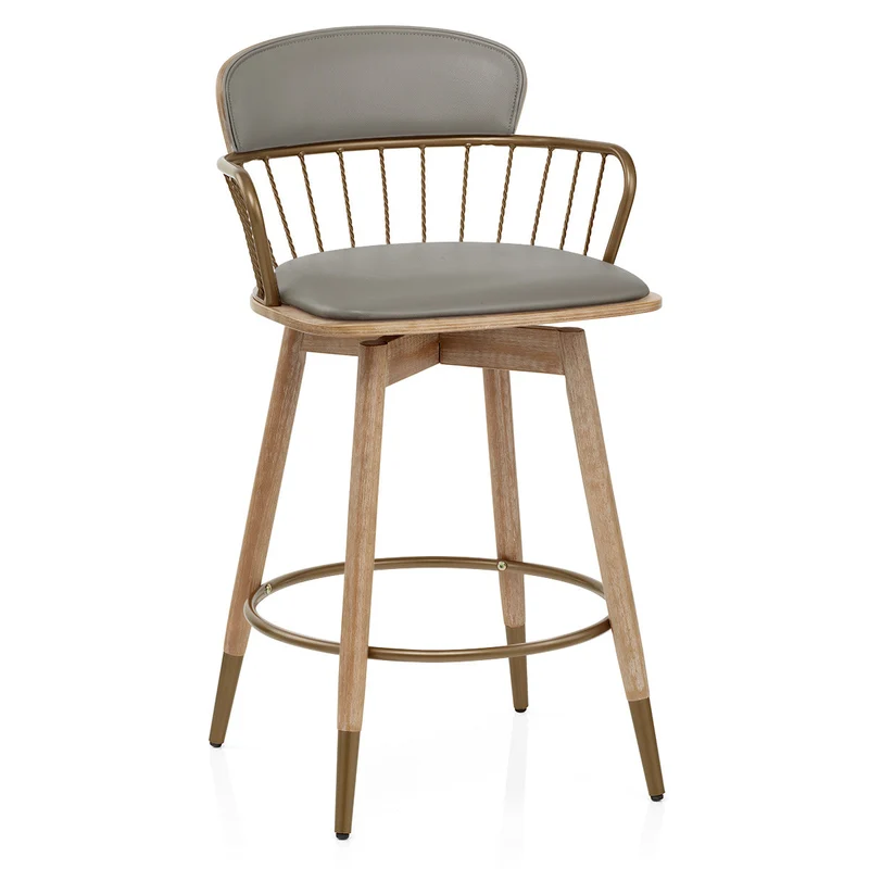 Tabouret de Bar Bois Cuir Véritable - Opera Gris