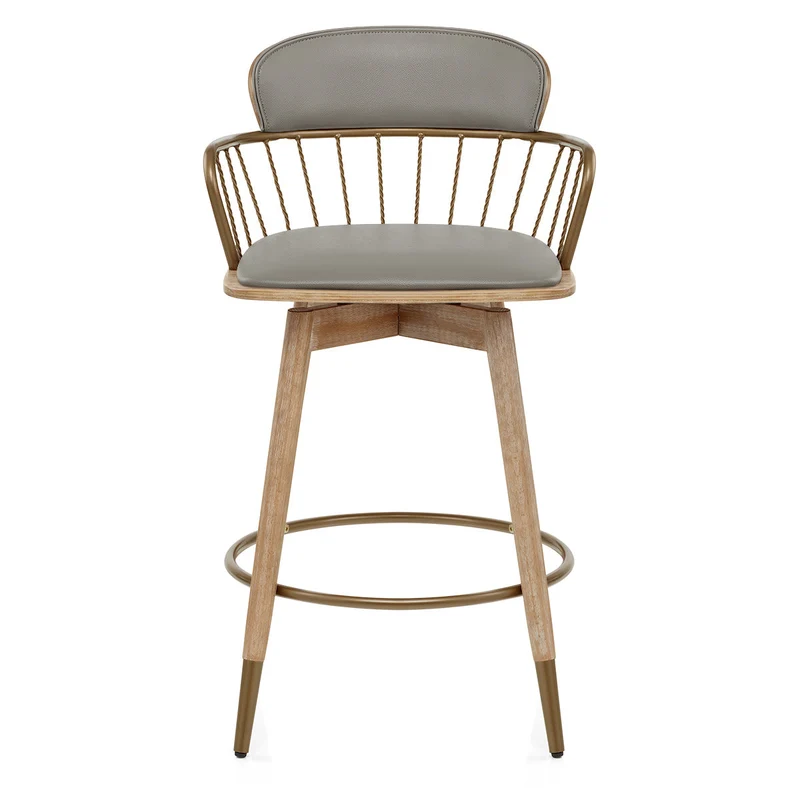 Tabouret de Bar Bois Cuir Véritable - Opera Gris