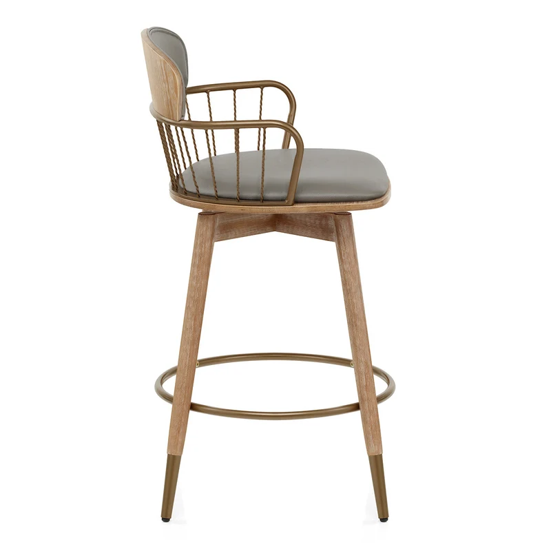 Tabouret de Bar Bois Cuir Véritable - Opera Gris