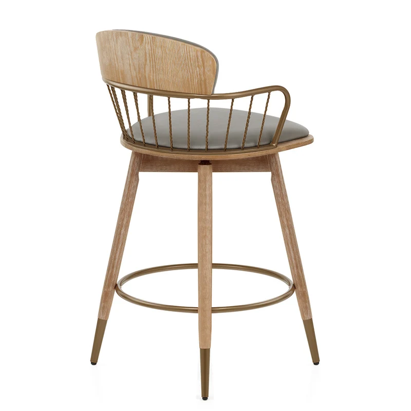 Tabouret de Bar Bois Cuir Véritable - Opera Gris