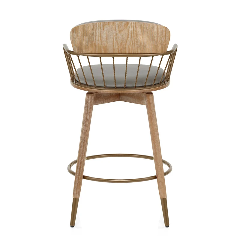 Tabouret de Bar Bois Cuir Véritable - Opera Gris