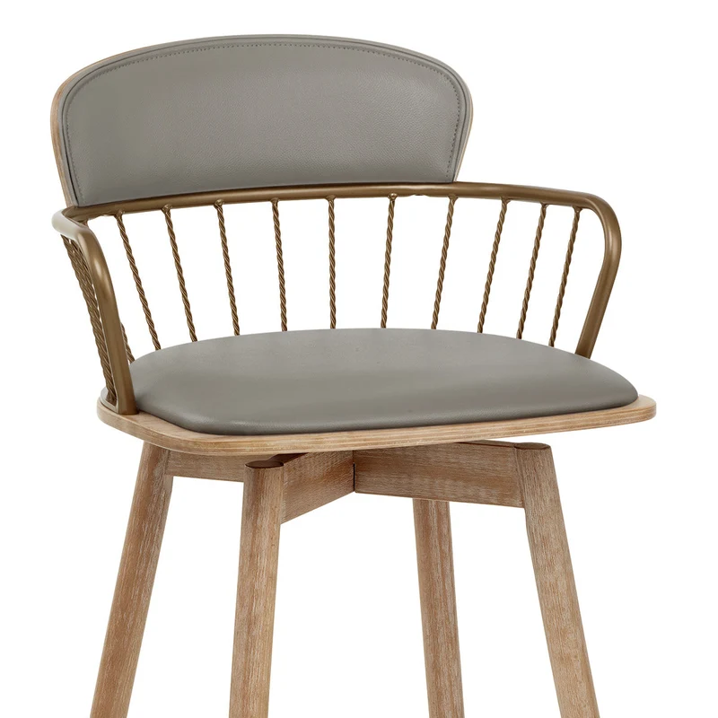 Tabouret de Bar Bois Cuir Véritable - Opera Gris