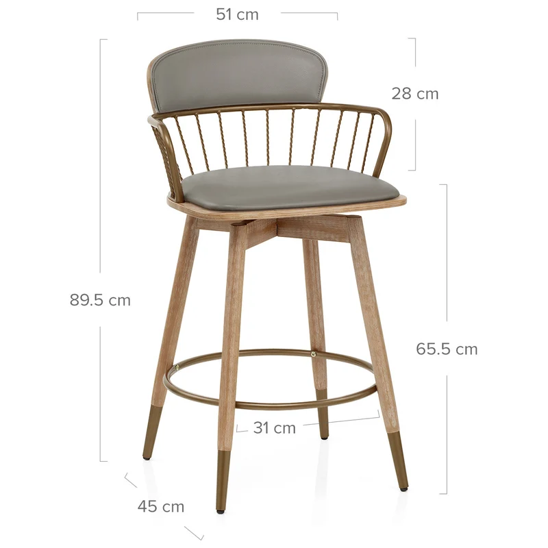 Tabouret de Bar Bois Cuir Véritable - Opera Gris