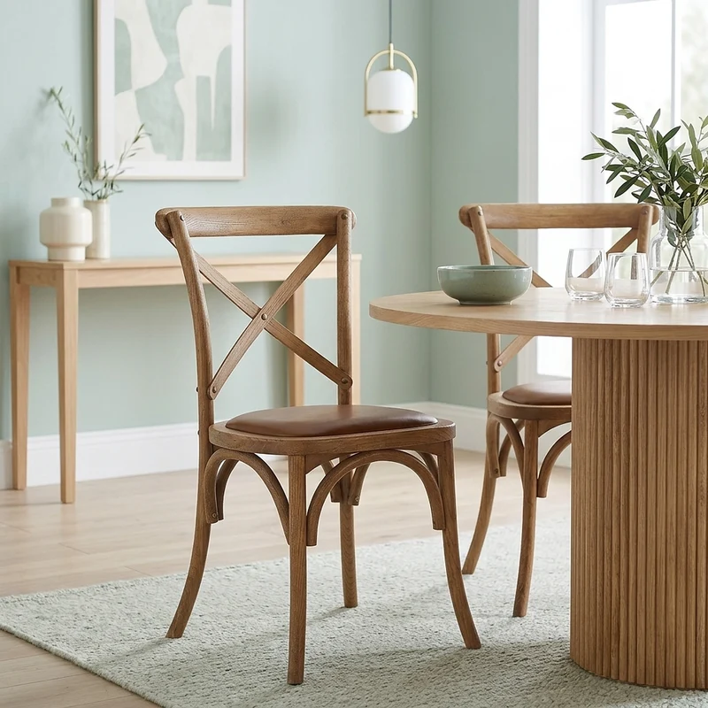 Chaise Bois Cuir Véritable - Marcel Marron