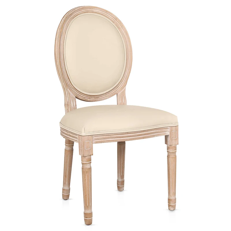 Chaise Bois Cuir Véritable - Louis Crème