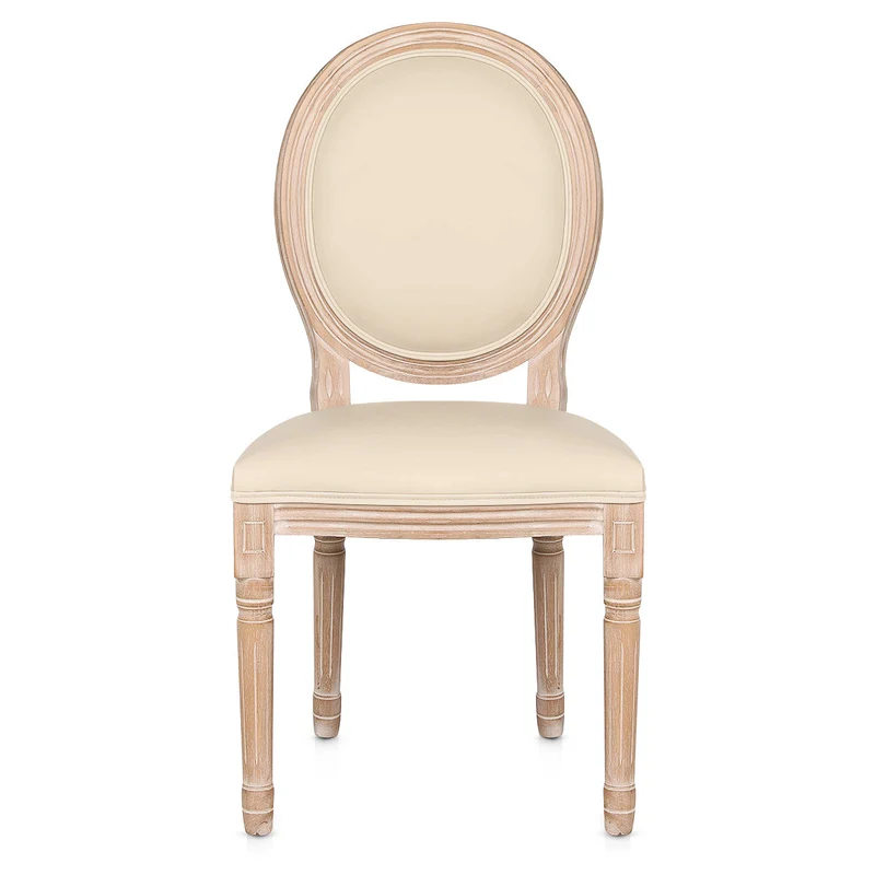 Chaise Bois Cuir Véritable - Louis Crème
