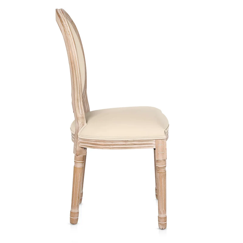 Chaise Bois Cuir Véritable - Louis Crème