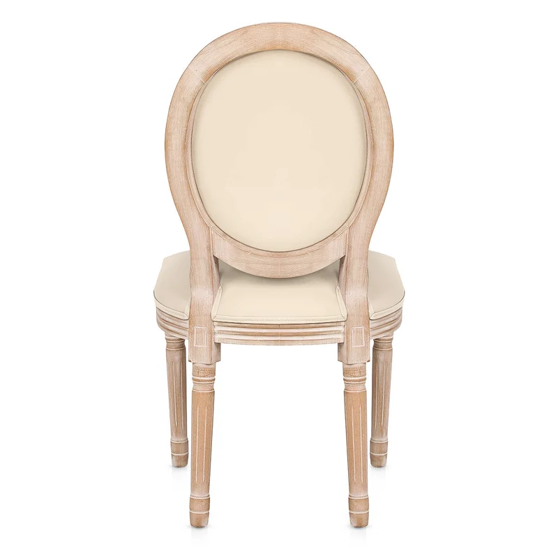 Chaise Bois Cuir Véritable - Louis Crème
