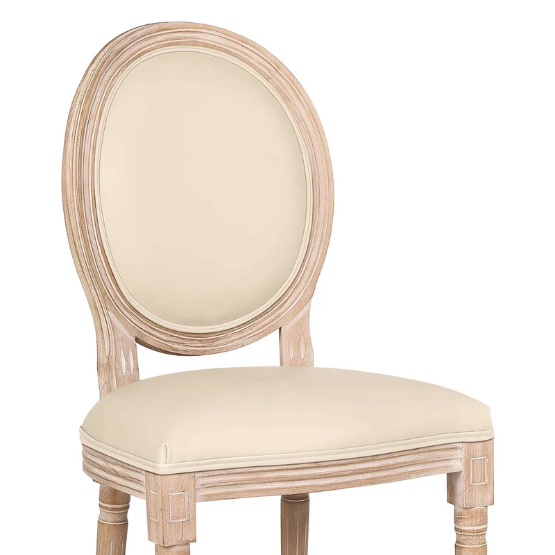Chaise Bois Cuir Véritable - Louis Crème