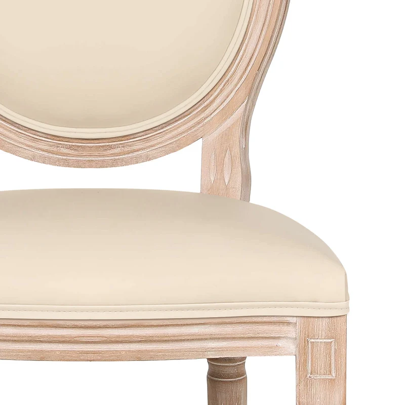 Chaise Bois Cuir Véritable - Louis Crème