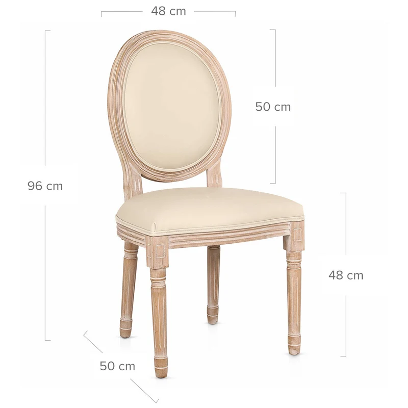 Chaise Bois Cuir Véritable - Louis Crème