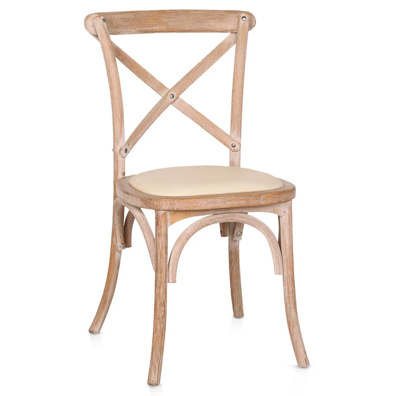 Chaise Bois Cuir Véritable - Marcel Crème