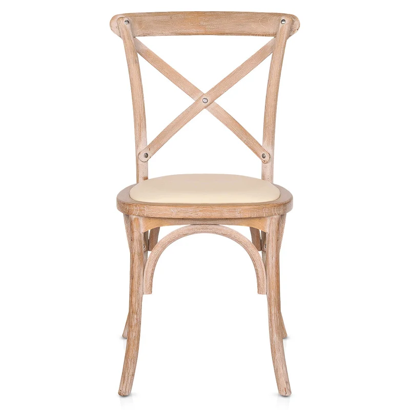 Chaise Bois Cuir Véritable - Marcel Crème