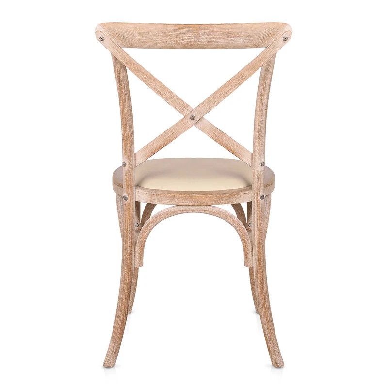 Chaise Bois Cuir Véritable - Marcel Crème