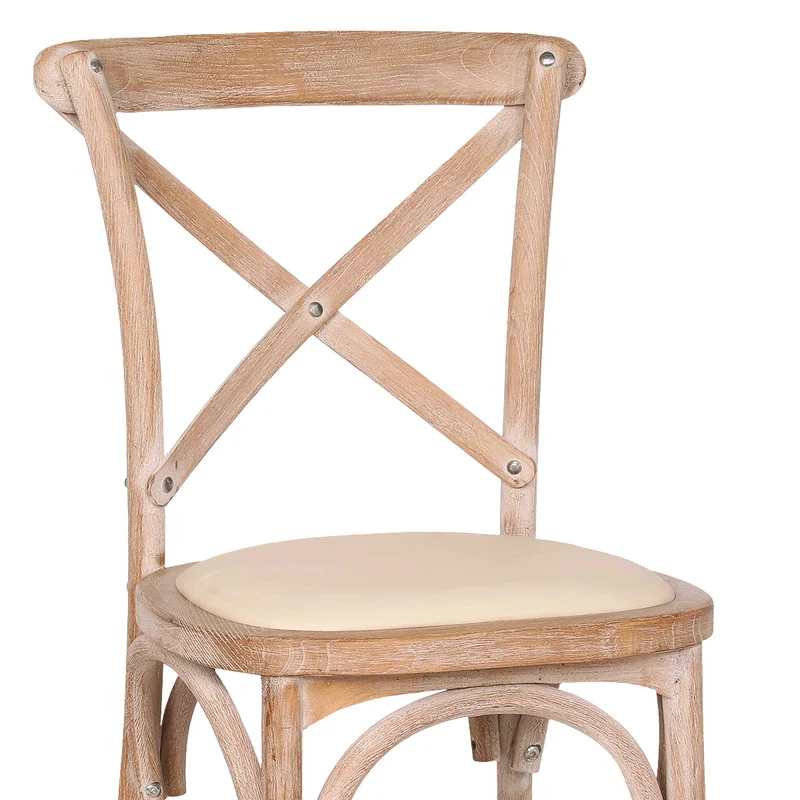 Chaise Bois Cuir Véritable - Marcel Crème